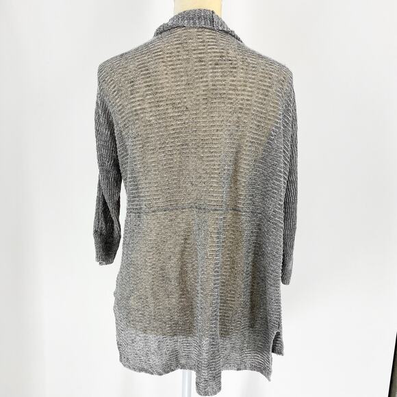 EILEEN FISHER Womens Cardigan Size PM Grey Open Knit 3/4 Sleeve Italian Yarn - Picture 2 of 3